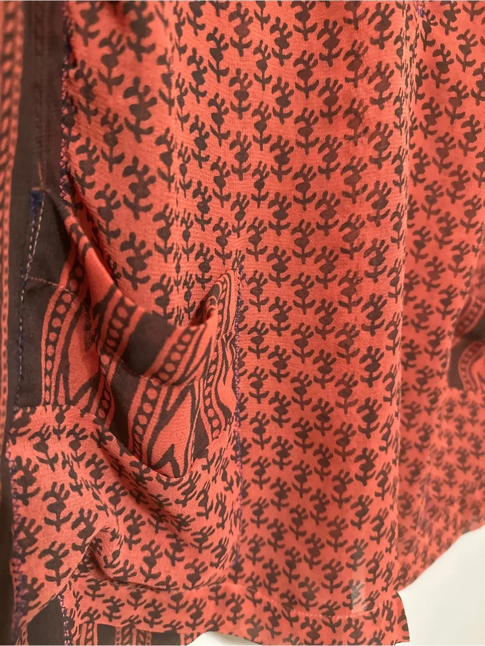 Free People Rust and Navy Patterned Long-Sleeve Tunic
